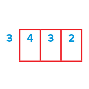 Division block showing the steps of 432 divided by 3